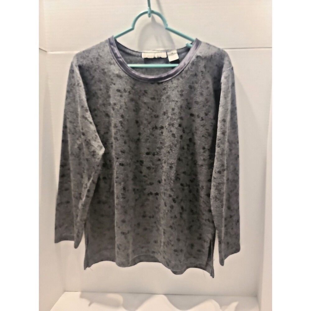 Emily Rose Cozy Gray Sweater With Black Flower Design Grandma Easy Care Size M